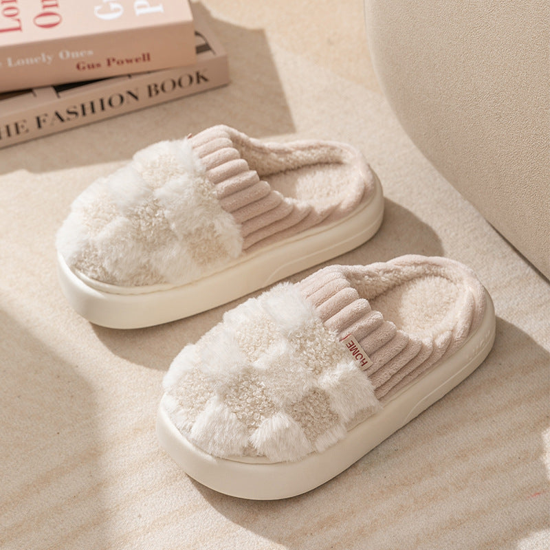 Plaid Plush Slippers for Women & Men
