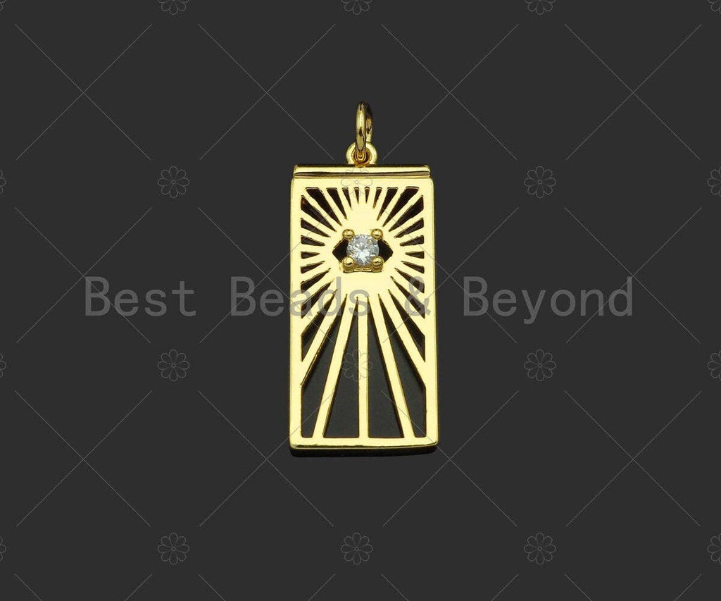 Gold Filled CZ Micro Pave Radial Evil Eye On Rectangle Shape Pendant,18K Gold Filled Charm, Necklace Bracelet Charm,12x25mm,Sku#F1400