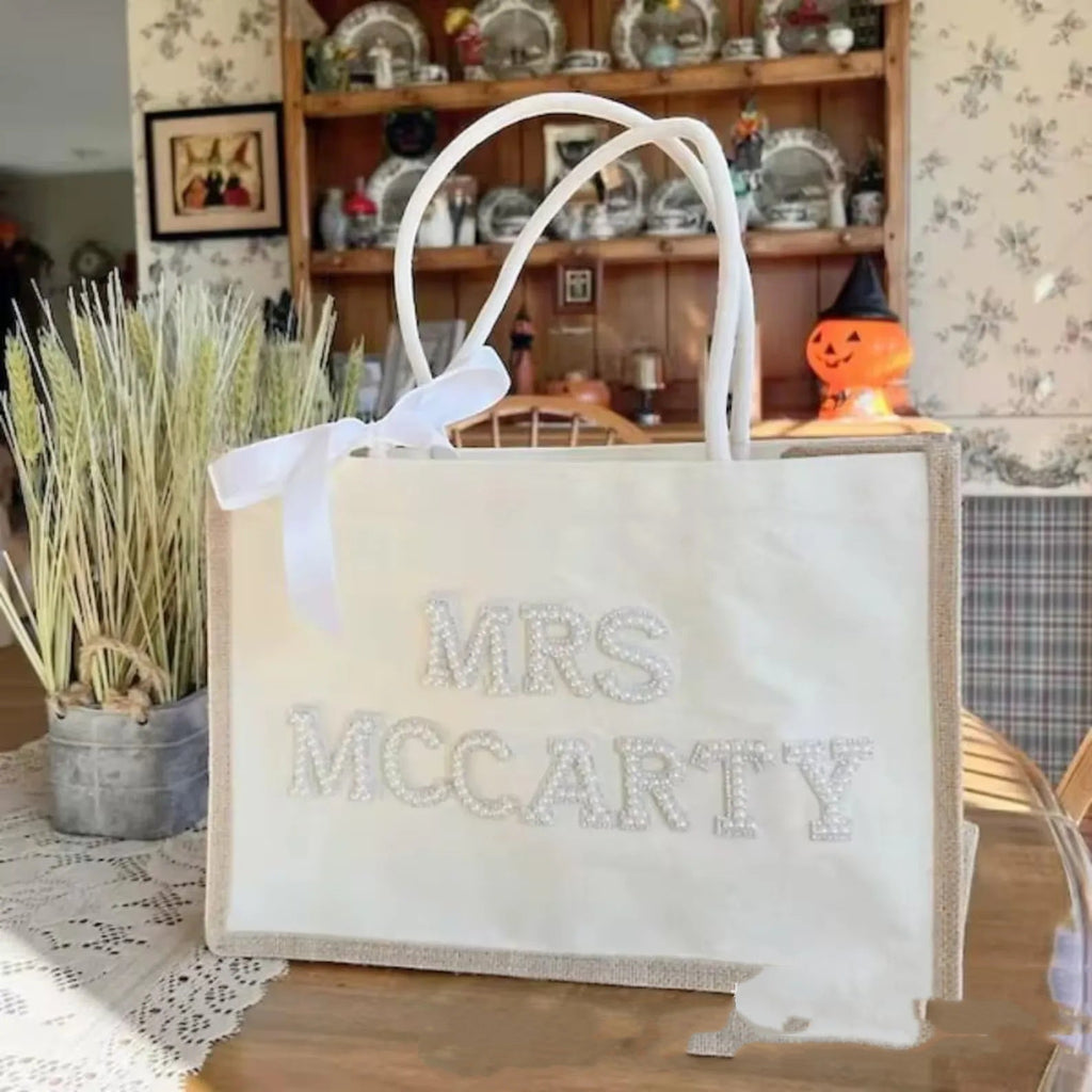 Custom Cute Tote Bag with Pearl Accessories – Canvas Tote for Women | Sarah Express