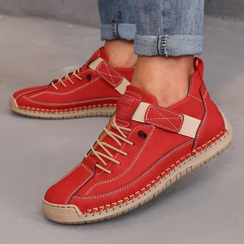 Hand-Stitched Leather Boots for Men & Women - Casual Outdoor Lace-Up Boots with Rubber Sole