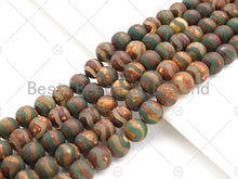 Load image into Gallery viewer, Natural Tibetan Green Brwon Agate with Double Wavy Line Beads, Dzi Beads, 6mm/8mm/10mm/12mm Round Smooth Agate,15.5" Full Strand, Sku#U1110
