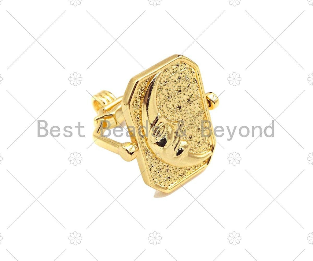 18K Gold Sun Face Cresent Moon Medallion Pendant/Charm,Two Sided Rotating Charm, 22x36mm,Sku#LK249