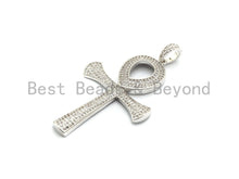 Load image into Gallery viewer, CZ Micro Pave Ankh Cross Pendant,Cubic Zirconia Paved Charm, Necklace Bracelet Charm Pendant, 33x52mm,sku#F695