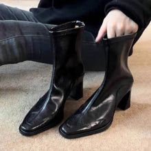 Load image into Gallery viewer, Women's Chunky Heel Vintage Dr Boots - Square Toe Ankle Boots with Back Zipper