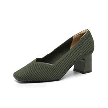 Load image into Gallery viewer, Women's Chunky Heel Square Toe Slip-On High Heels | Flyknit Upper | Multiple Colors