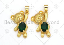 Load image into Gallery viewer, Big Green CZ Micro Pave Cute Bear Shape Pendant, 18K Gold Filled Bear Charm,Big CZ Pave Pendant,Necklace Bracelet Pendant,16x24mm, Sku#LK371
