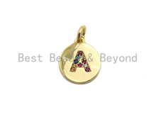 Load image into Gallery viewer, New Trendy Gold Color Micro Pave Rainbow CZ Cubic Zirconia A-Z 26 Initials Letter Pendant, Initial Letter Charm,11x13mm,sku#F820C