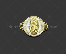 Load image into Gallery viewer, Gold Filled White Enamel Virgin Mary On Round Coin Shape Connector, 18K Gold Filled Enamel Link, Enamel Jewelry, 22x17mm,Sku#LD108