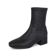 Load image into Gallery viewer, Women's Floral Embroidered Chunky Heel Booties | Retro Square Toe Slip-On Ankle Boots