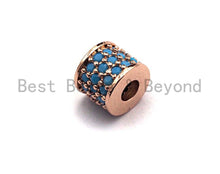 Load image into Gallery viewer, CZ Big Hole Drum Barrel Turquoise Micro Pave Beads, Gold/Rose Gold/Silver/Black Cubic Zirconia Spacer Beads, DIY Jewelry, 6x7mm, sku#X46
