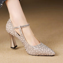 Load image into Gallery viewer, Women's Pointed Toe Chunky High Heel Shoes – Cheongsam Wedding Banquet Buckle Pumps