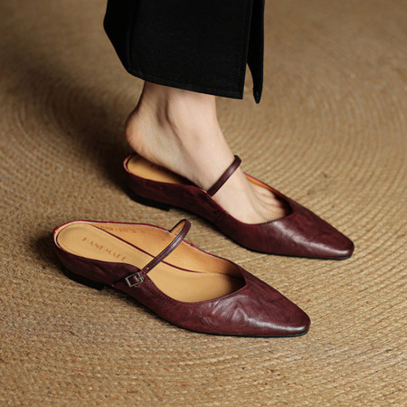 Women's Retro Leather Slingback Wedge Sandals - Premium Cowhide Platform Heels