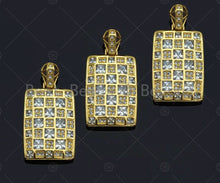 Load image into Gallery viewer, CZ Micro Pave Rectangle Mosaic lattice Charm/Pendant, Gold Dog Tag Charm, Pave Pendant, Gold plated charm, 15x24mm, Sku#LK126