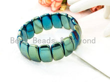 Load image into Gallery viewer, Green Blue Natural Hematite Stretch Bracelet, Titanium Plate