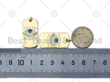 Load image into Gallery viewer, CZ Micro Pave Turquoise Blue Evil Eye Dog tag charm,18K Gold Filled Evil Eye Charm,Sku#L581