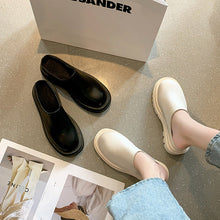 Load image into Gallery viewer, Women's Chunky-Soled Closed-Toe Mules | Round Toe Slip-On Casual Shoes | Beige &amp; Black