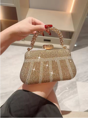 Gold Evening Clutch Bag for Women - Chain Strap Purse for Party & Wedding