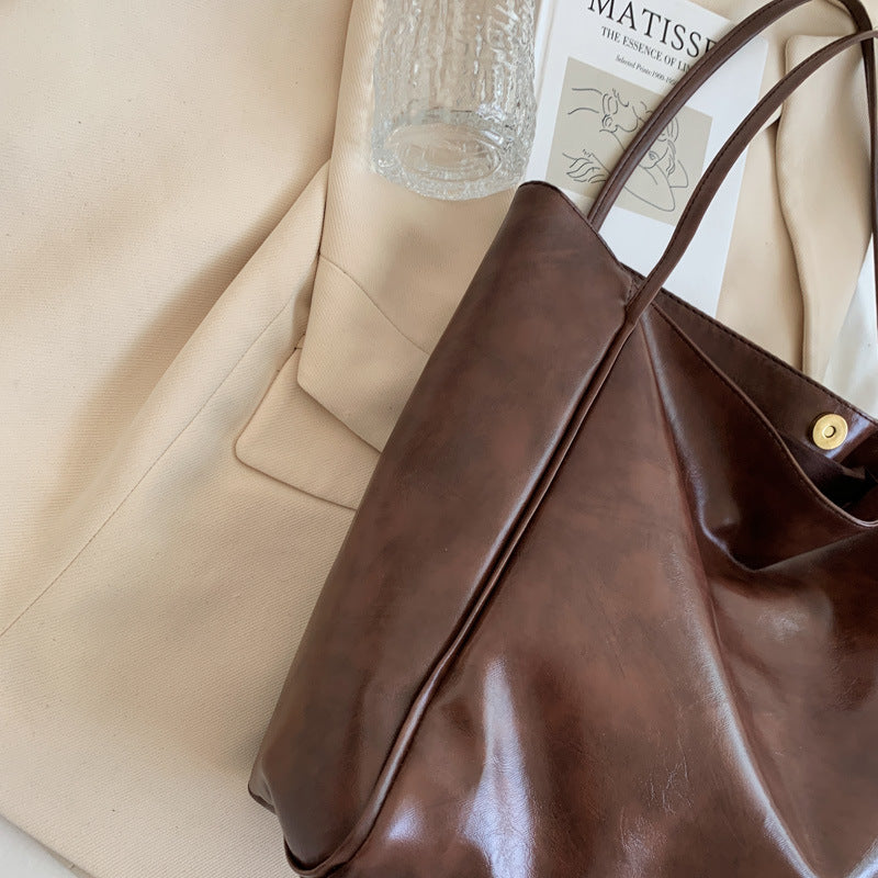 Women's Large Capacity Soft PU Leather Shoulder Bag Retro Casual Handbag
