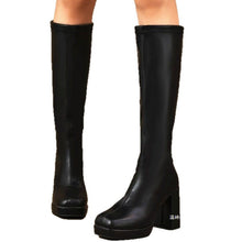 Load image into Gallery viewer, Women's Chunky Heel Leather Boots - High Shaft Round Toe Lace-Up Winter Boots