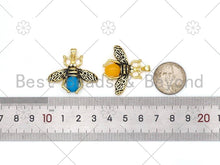 Load image into Gallery viewer, Colorful Glass Bee Shape Pendant, 18K Gold Filled CZ Beed Charm, Necklace Bracelet Charm Pendant,32x27mm, Sku#FH180