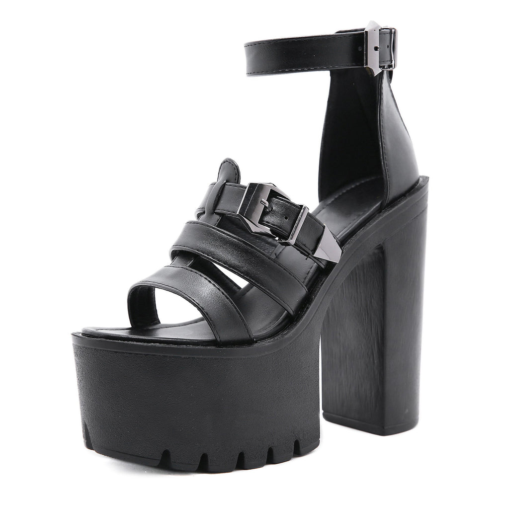 Women's High Heel Buckle Sandals – Patent PU Leather Chunky Heel Open Toe Dress Shoes