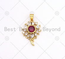 Load image into Gallery viewer, Big Fuchsia CZ Micro Pave Sunflower Shape Pendant, 18K Gold Filled Flower Charm, Big CZ Pave Pendant,17x24mm, Sku#LK373