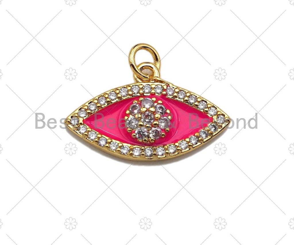 Colorful Enamel PAVE Evil Eye Pendant, Protection Eye Pendant, Gold Enamel Evil Eye Pendant, Pave enamel jewelry Findings,12x20mm,sku#LD14