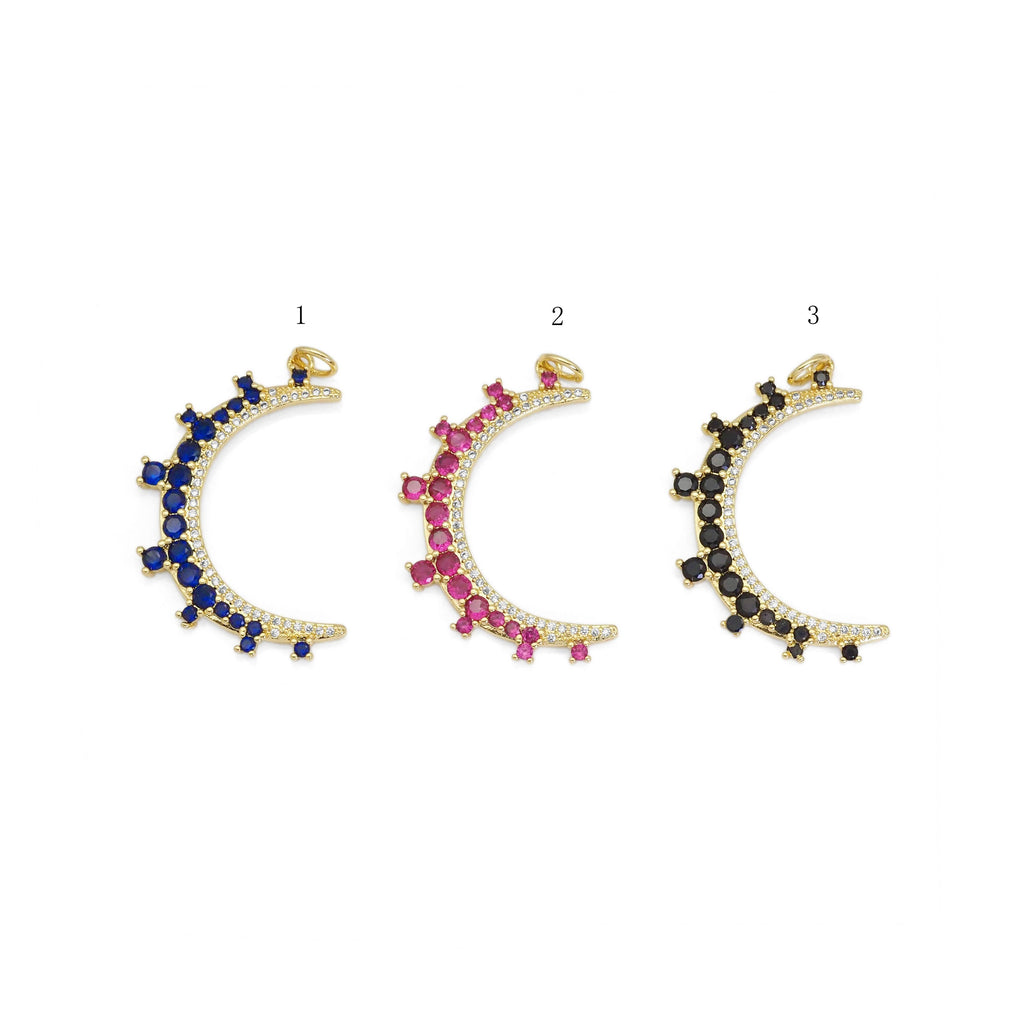 Black Fuchsia Cobalt  CZ Cresent Moon Charm, Sku#L688