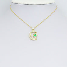 Load image into Gallery viewer, Green CZ Gold Cresent Moon North Star Charm Pendant, Sku#LK1085