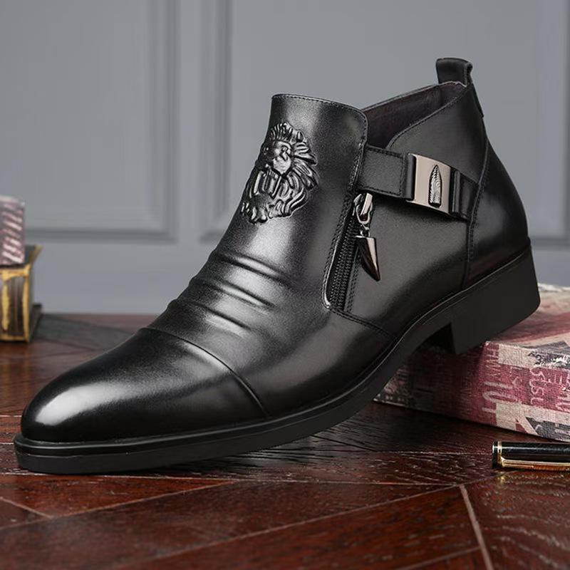 Men's High-Top Denim Business Shoes | Pointed Toe Lace-Up Casual Footwear