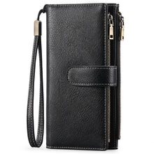 Load image into Gallery viewer, Women's Vintage Tri-Fold Wallet with RFID Protection - Oil Wax Leather Long Purse