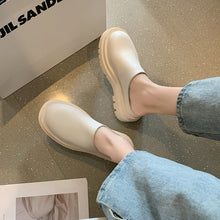 Load image into Gallery viewer, Women's Chunky-Soled Closed-Toe Mules | Round Toe Slip-On Casual Shoes | Beige &amp; Black