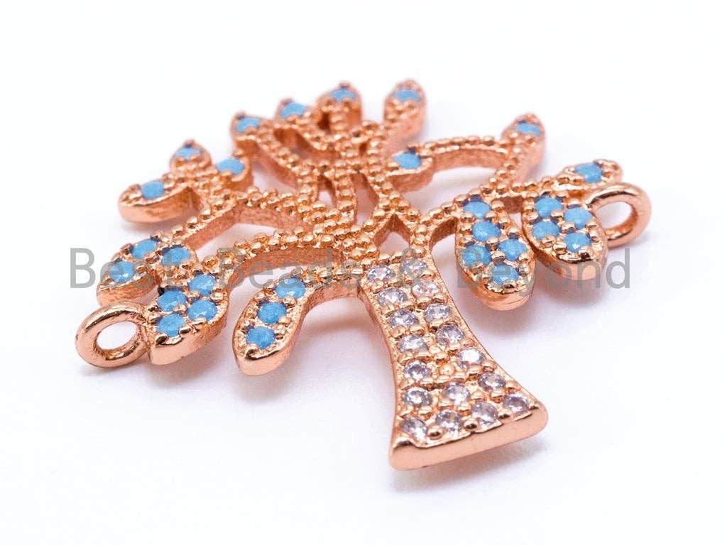 CZ Micro Pave Turquoise Lift Tree Connector, Cubic Zirconia Tree Spacer Connector/Charm for Necklace Bracelet, 21x23mm,sku#M58
