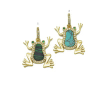 Load image into Gallery viewer, CZ Malachite Turquoise Frog Charm, Sku#L679