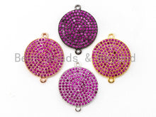 Load image into Gallery viewer, CZ Micro Pave Fuchsia Round Disc Connector,16x19mm, SKU#A45c