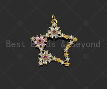 Load image into Gallery viewer, Gold Filled CZ Micro Pave Star with Colorful CZ Flower Pendant,18K Gold Filled Star Charm, Necklace Bracelet Charm Pendant,25x26mm,Sku#LK326