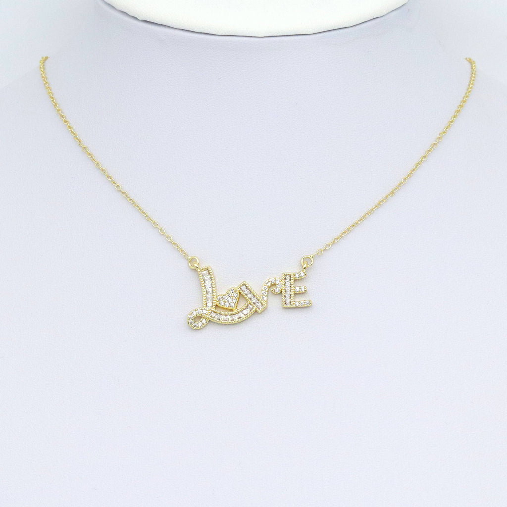 Gold Clear Baguette CZ Love Charm Pendant, Sku#LK962