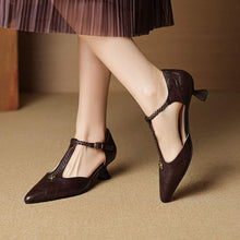 Load image into Gallery viewer, French Retro Camellia-Embellished Ballet Flats - Genuine Leather Stiletto Heels for Women