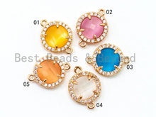 Load image into Gallery viewer, Round Bezel Connector with Faceted Cat's Eye Stone, 12x15mm, sku#A75