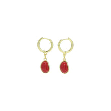 Load image into Gallery viewer, Gold Red Bean Pendant Hoop Earrings, Sku#A366