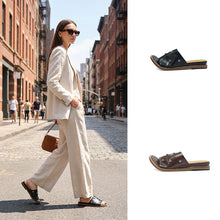 Load image into Gallery viewer, Women's Studded Leather Slide Sandals | Open Toe Flat Mules