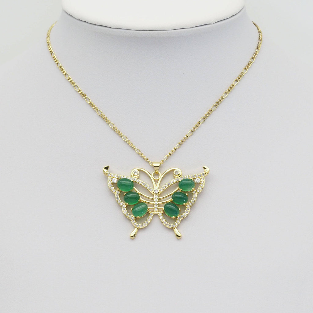 Micro Pave Green Jade Butterfly Pendant, Sku#LX360