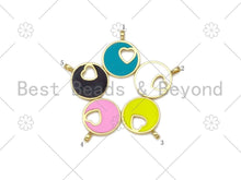 Load image into Gallery viewer, Colorful Enamel Hollow Out Heart On Round Coin Pendant,18K Gold Filled Heart Charm,Enamel Pendant,Enamel Jewelry,23x18mm,sku#L587