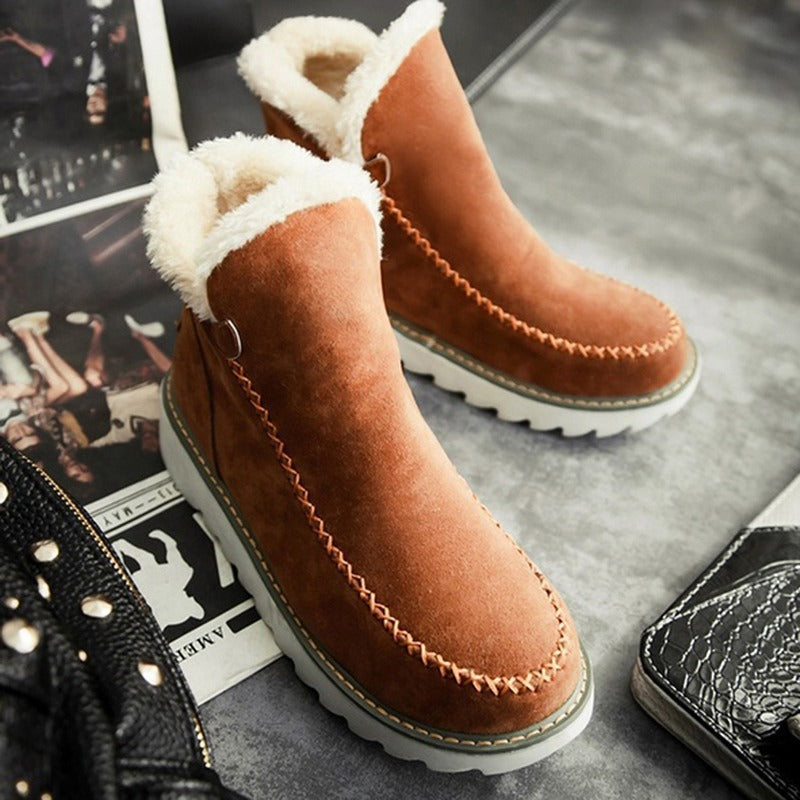 Women's Insulated Cotton Boots Flat Thick-Sole Slip-On Low-Cut Warm Winter Boots
