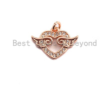 Load image into Gallery viewer, CZ Micro Pave Heart With Wings Shaped Pendant/Charm, Cubic Zirconia Pendant Charm,11x15mm,sku#F922