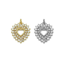 Load image into Gallery viewer, CZ Gold Silver Open Hollow Out Heart Charm, Baguette CZ heart, Sku#F1472