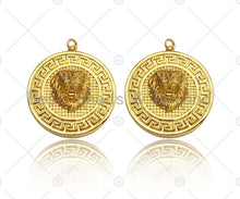 Load image into Gallery viewer, Gold Silver Embossment Lion Head Charm, Medallion Charms, Silver/Gold Lion Head Pendant,Lion Necklace Charms, 35x38mm, Sku#L453