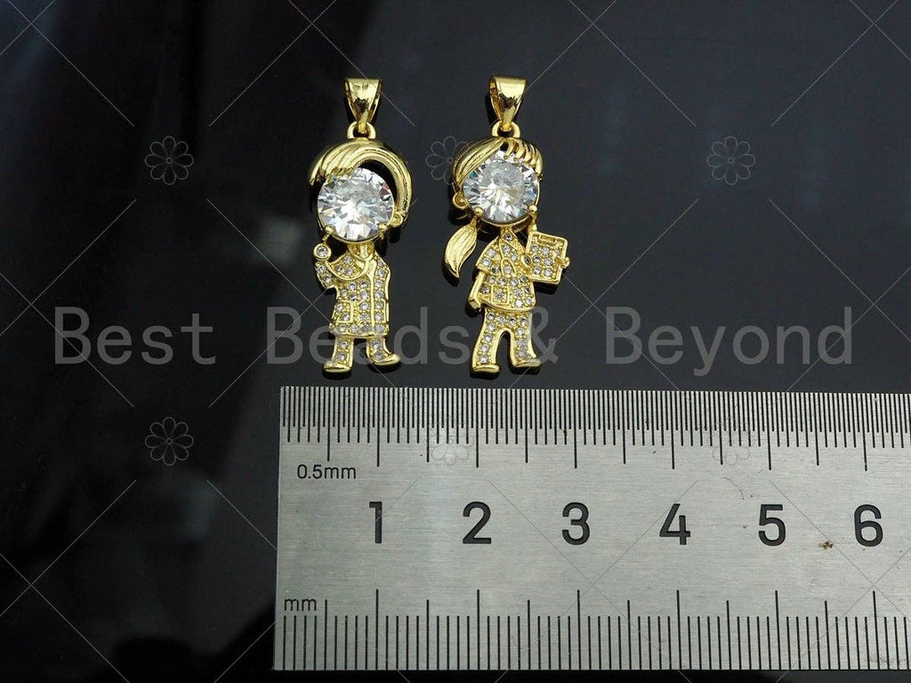 Gold Filled CZ Micro Pave Boy and Girl Shape Pendant,18K Gold Filled Big CZ Charm, Necklace Bracelet Charm Pendant,27x11mm,Sku#LK349