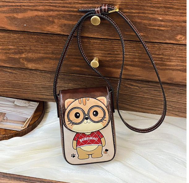 Women's Cartoon Crossbody Phone Bag - Western Style Color Block Design