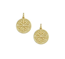 Load image into Gallery viewer, CZ Gold Flower Triangle Round Coin Charm, Sku#LX142